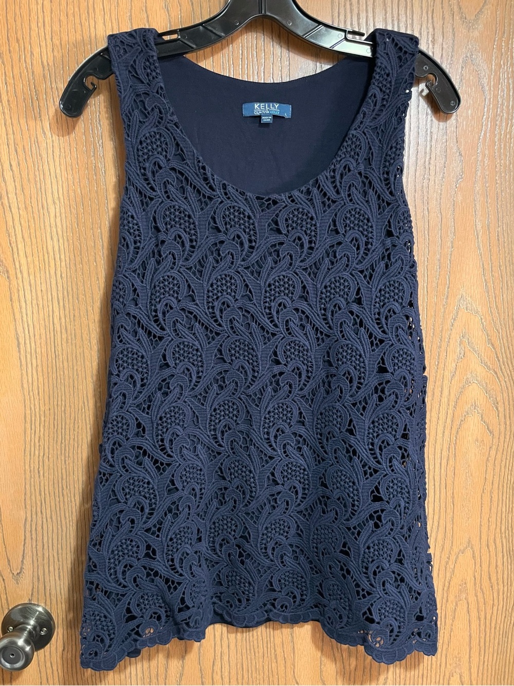 EUC Crochet Lace Overlay Camisole Tank in Navy Blue